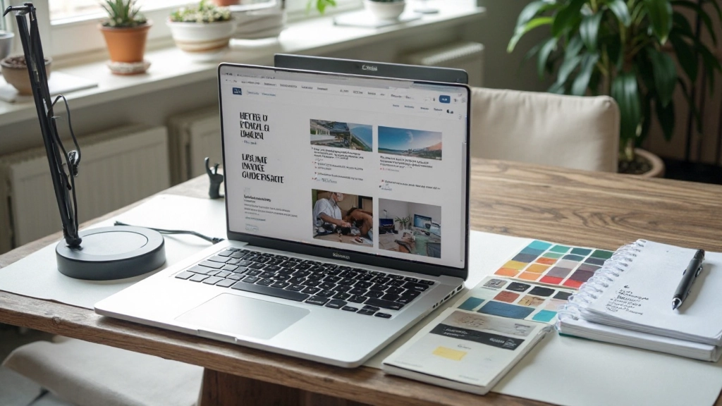 Laptop scherm met merkrichtlijnen en kleurpaletten open op het bureaublad